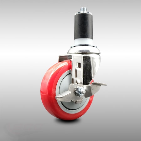 Service Caster 4 Inch 316SS Red Polyurethane Swivel 1-1/2 Inch Expanding Stem Caster Brake SCC-SS316EX20S414-PPUB-RED-TLB-112